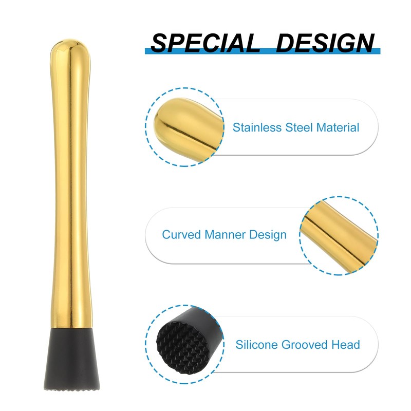 uxcell 8 Inch Stainless Steel Muddler for Cocktail Bar Drink