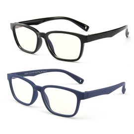 JUSLINK Flexible Kids Blue Light Blocking Glasses for Boys and Girls Age 3-10 (Black+Navy Blue)