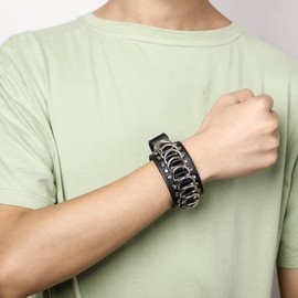 Eigso Punk PU Leather Bracelet Gothic with Alloy Half Round O-Ring Clasp Adjustable Women Men, Leather, Not known.