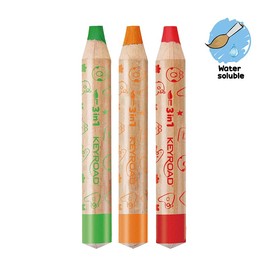 Keyroad Jumbo 3-in-1 Wooden Wax Crayons / Watercolour Wax Crayons Water Soluble Pack of 6 Plus a Sharpener / Colouring Pencils for Children Boys Adults / Child Safe Non-Toxic, KR972328, Multicoloured