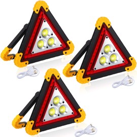 Huquary LED Emergency Warning Triangle, Rechargeable Portable Flashing LED Warning Triangle Light with 4 Modes, Safety Hazard Light for Car Truck RV Vehicle Roadside, Batteries Not Included(3 Pack)