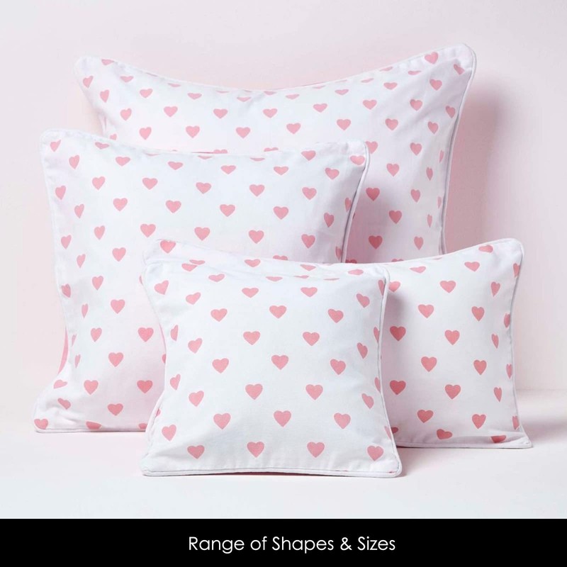 Homescapes Cushion Cover with Pink Hearts, Decorative Cushion Cover 30