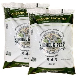 Bushel & Peck Organic Compost Fertilizer 5-4-3 - Pelleted Poultry Manure | OMRI Listed | Natural Soil Amendment for Gardens, Flowers, Vegetables & Lawns (50 Pounds (2 Bags))