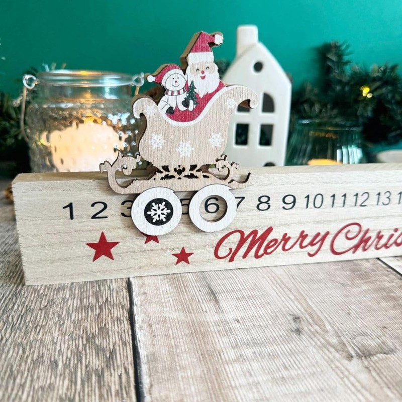 Santa Advent Countdown Slider, Wooden Christmas Countdown, Father Christmas Ruler,