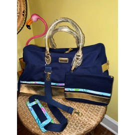 Lilly Pulitzer NWT Gypsea Weekender Bag & Pouch 2 Pc Inky Navy
