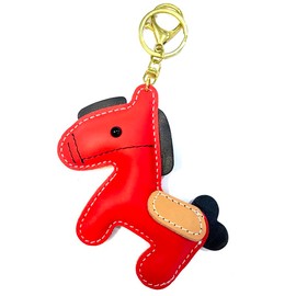 [Yocipa] Cute Genuine Leather Horse Keychain with Horse Design Charm Leather Key Chain Bag Charm Car Key Ring Bag Charm for Bag Keyring Accessories, red