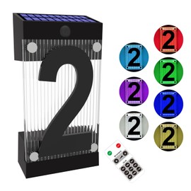 XINDEW Solar House Numbers for Outside, 3D Acrylic Number Colorful light Remote Control, Solar Address Sign, Lighted Modern Address Numbers Solar Powered for Yard Street (Number 2)
