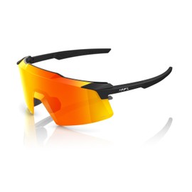 100% AEROCRAFT Sunglasses - Sports Sunglasses with Scratch-Resistant Lens - Lightweight Durable Sunglasses for Outdoor Sports - Soft Tact Black, HiPER Red Multilayer Mirror