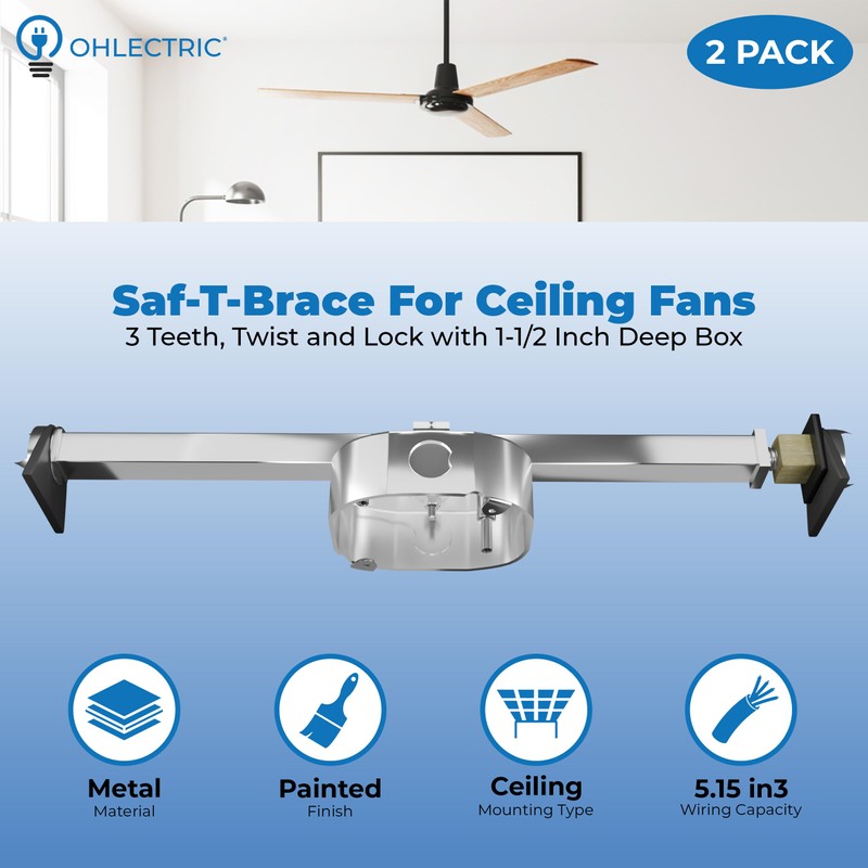 OHLECTRIC Saf-T-Brace For Ceiling Fans - Features 3 Teeth, Twist