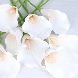 Pack of 10-30" Large Artificial Calla Lily PU Foam Flower Branches for Wedding Bouquet Party Home Decor Mother's Day Birthday Valentine's Day Table Centerpieces (White - 10Pcs)