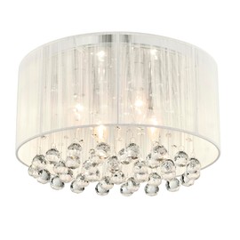 Edvivi Belle Drum Crystal Flush Mount, 4 Lights Glam Lighting Fixture with Hanging Crystals, White Thread Wrapped Drum Shade, Bedroom, Living Room, Girls Room, Closet