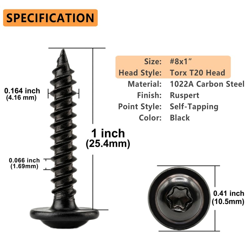 Allkeen (100 pcs) #8×1" T20 Torx Head Wood Screws Self