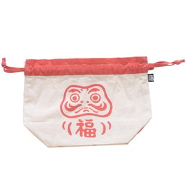 & Packable 75724 Lunch Drawstring Bag, Lunch Bag, Approx. 11.0 x 8.3 x 4.5 inches (28 x 21 x 11.5 cm), Japanese Pattern, Darma, Red, Red