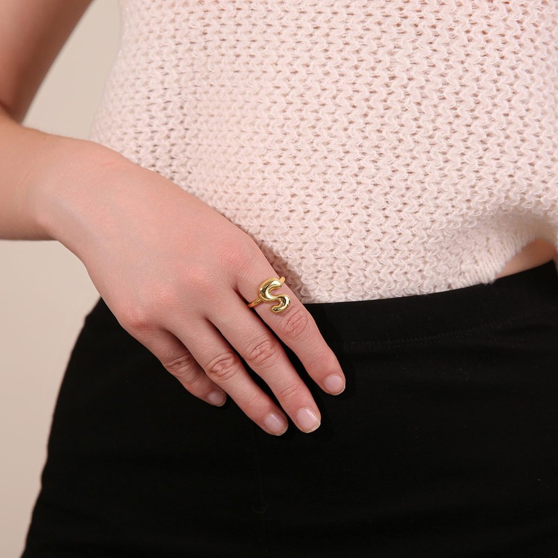 Winssigma 18K Gold Plated Initial Adjustable Ring for Women(R)