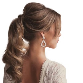 BriLove Wedding Bridal Rhinestone Marquise Teardrop Cluster Crystal Dangle Earrings for Women Clear Gold-Tone