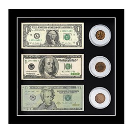 Coin Display Case,Challenge Coin Holder,Coin Dollar Bill Display Frame,Solid Wood Real Glass Frame,Dollar Coin Under 40mm Display Frame(Black) ﻿