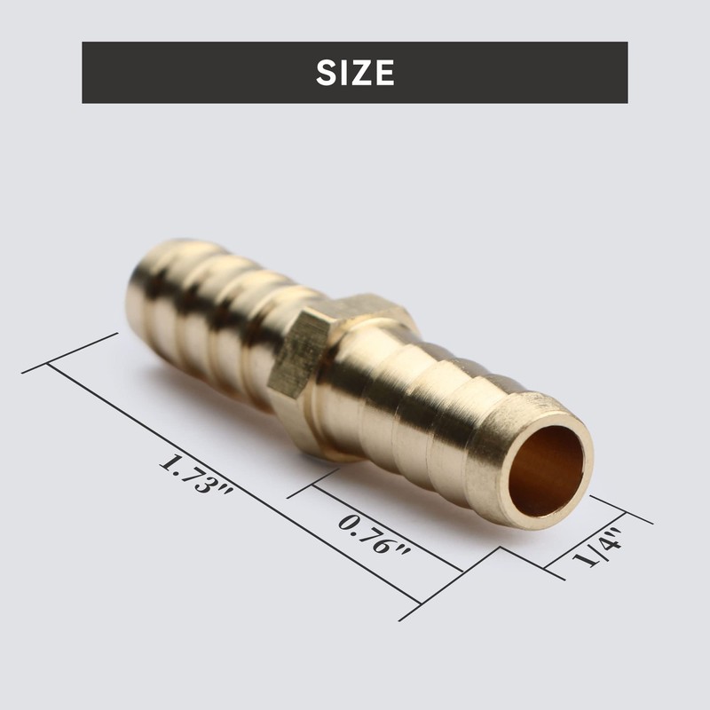 U.S. Solid Brass Hose Barbed Splicer, Round Equal Hose Joint,