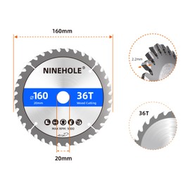 Ninehole Pack of 3 160 x 20 mm x 48 Teeth Circular Saw Blade for Wood, Plywood, Laminate, Drywall, Plastic, Plastic (3 x 160 x 20, 48T)