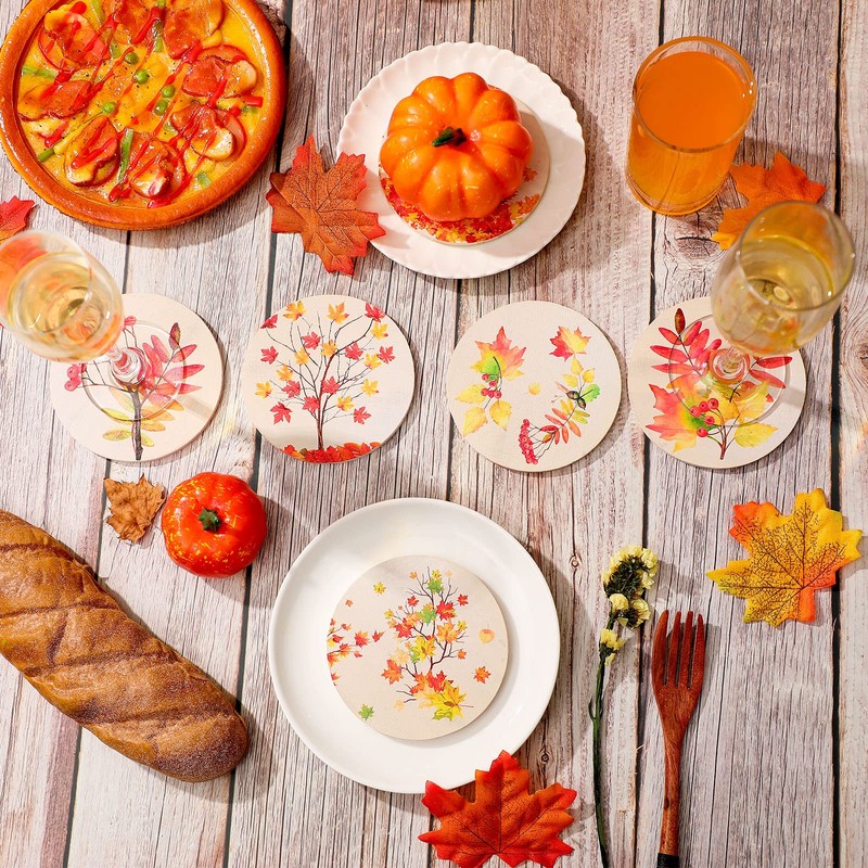 Hoolerry 6 Packs Fall Coasters for Drinks Autumn Maple Leaves