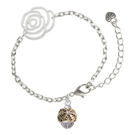 Delight Jewelry Goldtone Snowflake with Crystal Spinner - Silver-tone Flower Link Chain Bracelet, 6.75"+2" Extender