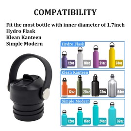 PHULWEL Straw Lid for Standard Mouth Water Bottles – Compatible with 18 oz, 21 oz, 24 oz, Replacement Sport Cap with Flexible Handle, Lids with Straw for Sports Bottles (Black)