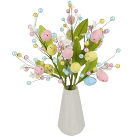 Tinsow Artificial Easter Flower, 3 Pcs Easter Spray with Eggs and Colorful Berries Decorative Spring Floral Stems Speckled Easter Egg Twig Branches for Easter, Floral Arrangement Centerpiece