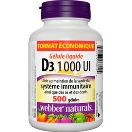 Webber Naturals Vitamin D3 1000 IU, 500 Softgels, For Healthy Bones, Teeth, and the Maintenance of Good Health