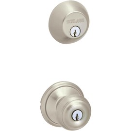 Schlage FB50NVGEO619 Satin Nickel Georgian Keyed Knob Front Entry Set