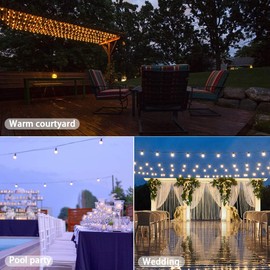 2 Pack Outdoor String Lights Patio Lights Weatherproof Strand Edison Vintage Bulbs 48 FT 15 Hanging Sockets Hanging Lights String Patio Lights for Bistro Garden Commercial Decor Decorative Cafe