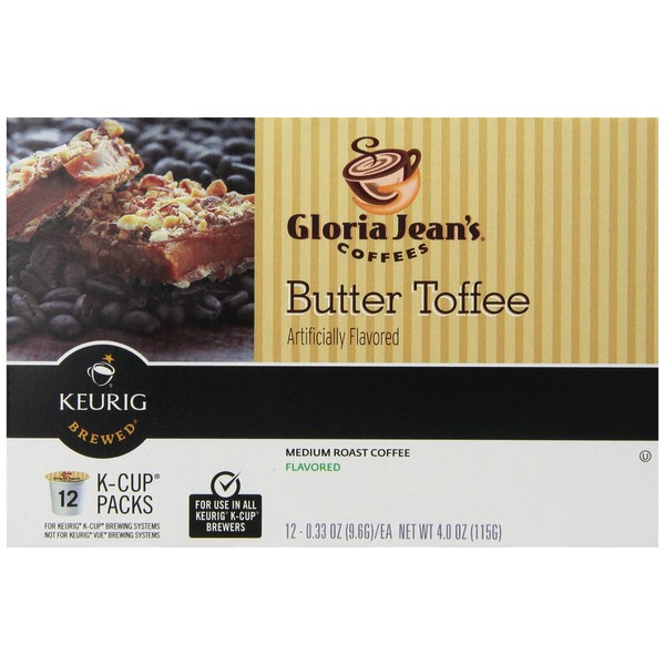 Gloria Jean's Coffees Butter Toffee, Single-Serve Keurig K-Cup Pods, Flavored Medium Roast Coffee, 72 Count