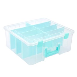 BTSKY Clear Plastic Dividing Storage Box with 8 Deep Compartments Adjustable Storage Bin with Lid Portable Craft Storage Container Multipurpose Sewing Box Art Supply Organizer, 15.1x13.9x6.1 Inches