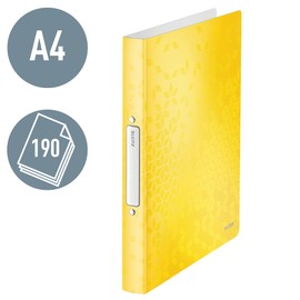 Leitz 2 Ring Binder, Holds up to 190 Sheets, Wow Range, 25 mm Spine, 42570016 - A4, Yellow