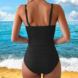 Tankini Swimsuits for Women Tummy Control Bathing Suit Two Piece Slimming Swim Suits with High Waisted Bottom (UK, Alpha, 3XL, Regular, Regular, Black)