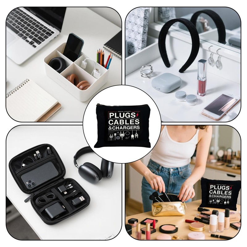 Travel Charger Cable Organizer Bag with Zipper for Men Women
