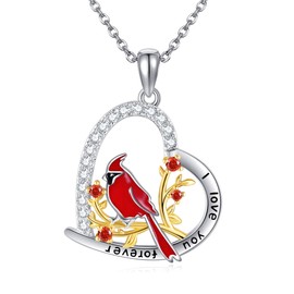 URONE Cardinal Necklace 925 Sterling Silver Red Cardinal Pendant Necklace Cardinal Bird Jewelry Gifts for Women