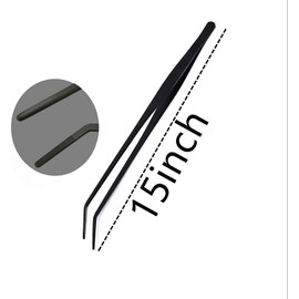 Serdokntbig Aquarium Tweezers Stainless Steel Curved Tweezer with Carbonation Protection Coating Against Rust Long Reptiles Feeding Tongs for Aquatic Plants Spider Snakes Lizards, Black Curved