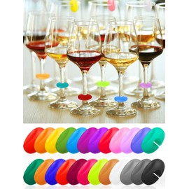 Maitys 24 Pieces Wine Glass Charms Silicone Drink Markers for Glass Wine Charms for Stem Glasses Champagne Flutes Cocktails, Martinis,Stem Glasses Tasting Party Christmas New Year Party,24 Colors
