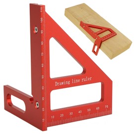 QWORK® 3D Multi Angle Measuring Ruler,Aluminum Alloy 45/90 Degree Protractor, Red Miter Triangle Tool for Woodworking and Engineering