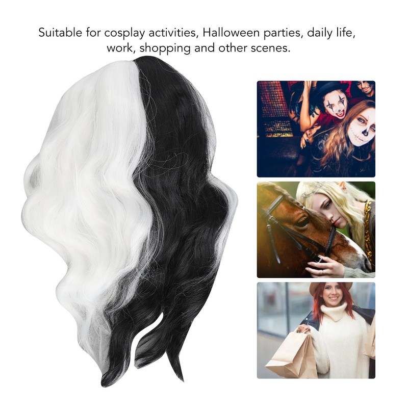 Black and White Short Wavy Wig Women Cosplay Party Shoulder