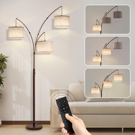 Fansdrick 3 Light Arc Floor Lamps for Living Room, 2400LM Super Bright Floor Lamp with Remote Control, 80" Tall Floor Lamps with Stepless Dimmable, Mid Century Tree Floor Lamp for Bedroom, Office