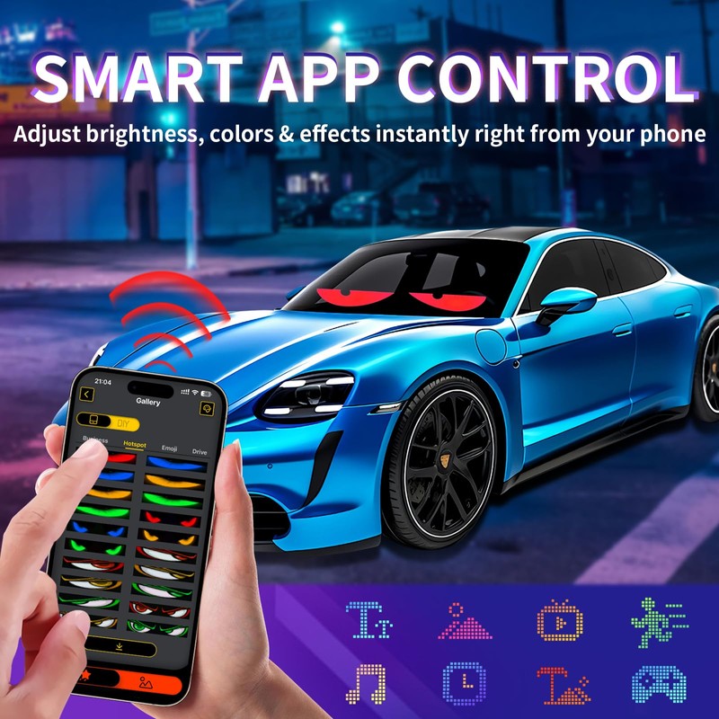 2PCS Synchronized Devil Led Eyes Light for Car Windshield, 15"x4"