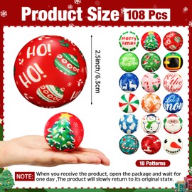 Yunsailing 108 Pcs Christmas Mini Stress Balls 2.4'' Sensory Fidget Ball Treasure Box Prizes Soft Assorted Stress Toys for Stress Relief Hand Wrist Finger Exercise Adult Teen Party Favor Classroom