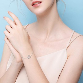 LONAGO Animal Bracelet 925 Sterling Silver Cute Fox Elephant Rabbit Cat Dog Bracelet Jewellery, Sterling Silver, Cubic Zirconia