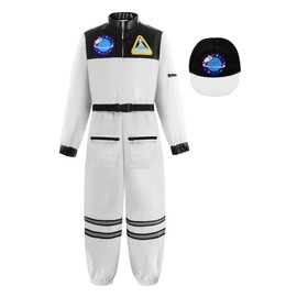 ReliBeauty Space Suit for Kids Astronaut Costume for Kids with Hat,White,4T-4