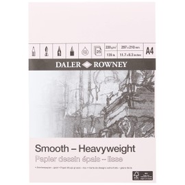 Daler-Rowney Smooth 220 gsm A4 Heavyweight Drawing Paper Pad, Glued 1 Side, Acid-free, 25 Natural White Sheets, Ideal for Professional Artists and Students