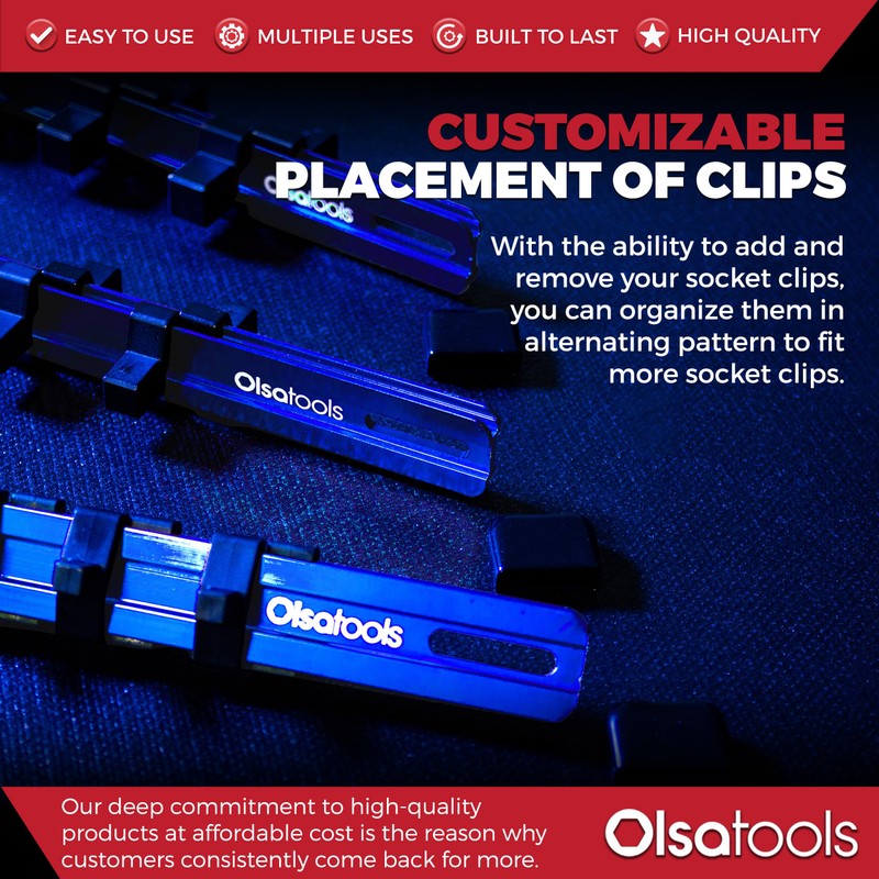 Olsa Tools Aluminum Socket Organizer, 3pc Set - Blue Socket