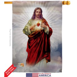 Sacred Heart of Jesus House Flag Set Religious Faith Hope Grace Peace Dove Christian Religion Easter Decorative Yard Banner Double-Sided Made In USA 28 X 40