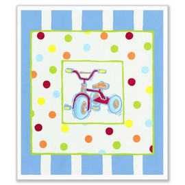 The Kids Room by Stupell Tricycle with Polka Dots and Blue Stripes Rectangle Wall Plaque