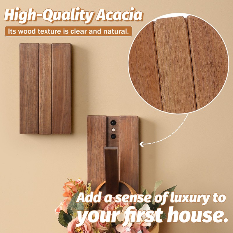 KYIAANY Foldable Wall Hooks 2Pack: Rustic Wooden Coat Hooks Mounted