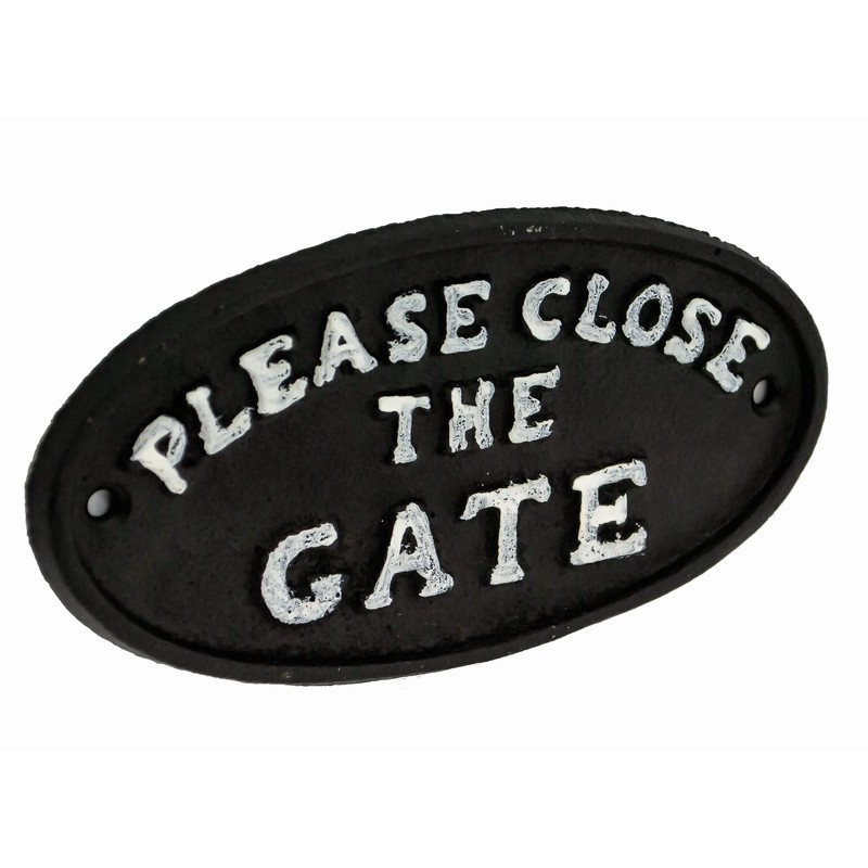 Cast Iron Metal Please Close the Gate Sign Plaque
